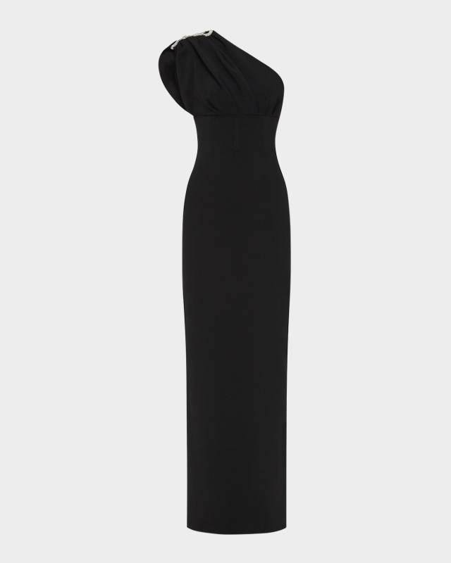 Winona Crystal Gathered One-Shoulder Gown